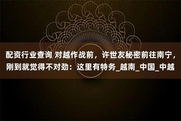 配资行业查询 对越作战前，许世友秘密前往南宁，刚到就觉得不对劲：这里有特务_越南_中国_中越