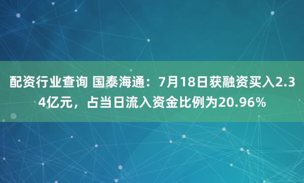 配资行业查询 国泰海通：7月18日获融资买入2.34亿元，占当日流入资金比例为20.96%